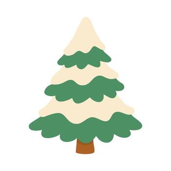Cute green fir tree covered with snow in soft flat style on white background. vector
