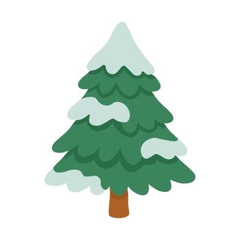 Green fir tree with snow on branches, soft flat winter illustration on white background. vector