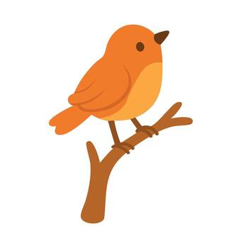 brillante naranja pájaro sentado en marrón árbol rama en suave plano estilo en blanco antecedentes. vector