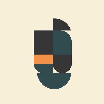 Modern geometric abstract art piece featuring a balanced composition of various shapes in muted tones, perfect for contemporary design projects and minimalist aesthetics vector