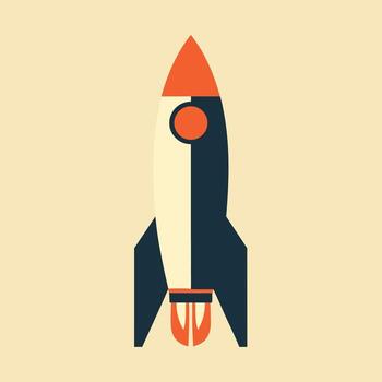 Minimalist graphic illustration of a stylish rocket ship, symbolizing innovation, progress, and the exciting journey into future technological advancements and space exploration vector