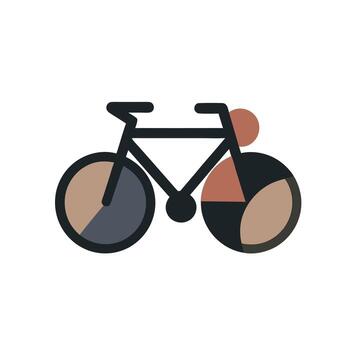 Stylish graphic of a bicycle in a clean, minimalist flat design, depicting eco-conscious travel and urban commuting with abstract, segmented wheels vector