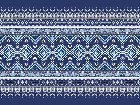 seamless abstract geometric fabric pattern features a mix of geometric shapes, blue and white. Traditional fabric pattern mixed with modern, perfect for clothing, textiles, fashion, graphics. vector