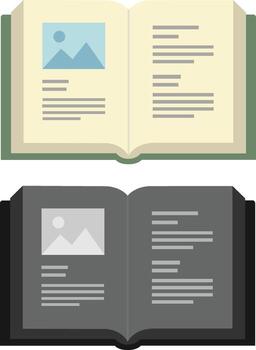 Open Books With Image And Text Content In Two Color Schemes pages vector