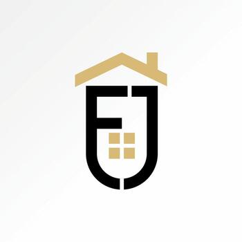 initial FJ font badge roof house agent window to development vector