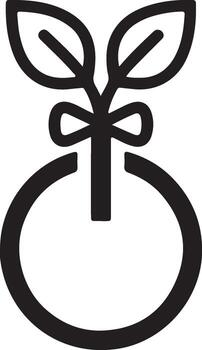 Simple line art of a seedling emerging from a circular base with a bow tie vector