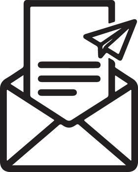 Simple line art icon of email sending symbol with paper airplane and envelope vector