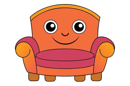 Art of a delightful cartoon of an orange armchair with a smiling face, perfect for adding a playful and cheerful touch to any project vector