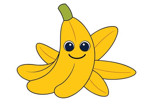 Art of a happy banana character with a starburst background, radiating joy with its bright yellow color, big eyes, and a friendly smile vector