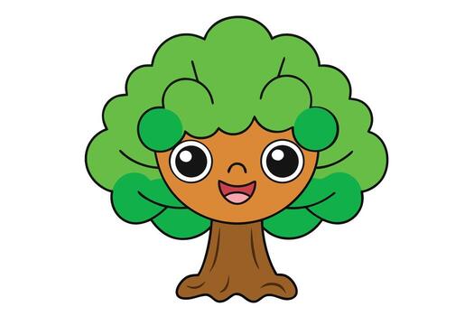 Art of adorable tree cartoon character, smiling with a cheerful expression, ideal for naturethemed projects and educational materials vector