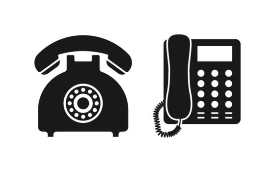 Phone icon. Old telephone for office. Retro rotary phone isolated on white background. Symbol of web support. Sign of connection, call, helpline, hotline and business. Graphic icon of helpdesk. vector