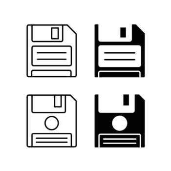 Floppy disk icon set. save file button icon set. diskette symbol in black filled and outline style. vector