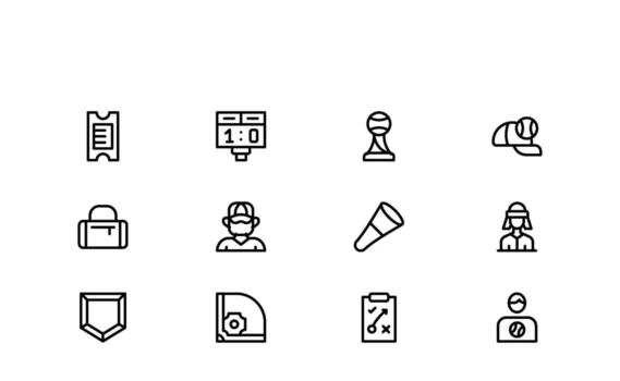 Minimal Baseball Icon Set featuring refined outlines for modern web, mobile, and print designs. vector