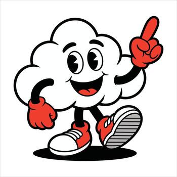 Cartoon Cloud Character Pointing Up with a Happy Expression finger vector