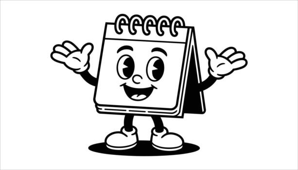 Vintage cartoon notepad character with open arms on white background Keywords notepad character vector