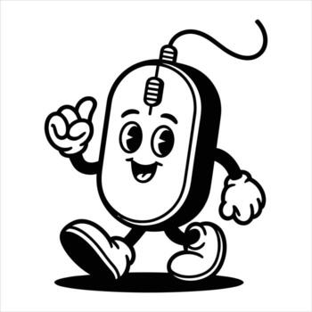 Cartoon computer mouse character walking with a smile and thumb up smiling vector