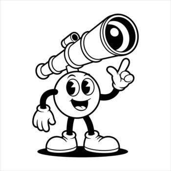 Cartoon character with telescope pointing finger up and smiling vector