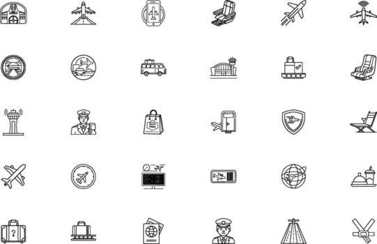 Collection of simple black and white line art icons representing various objects and concepts vector