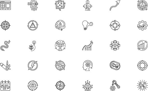 Collection of intricate abstract geometric line art icons and symbols in a grid layout vector