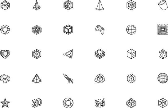 Collection of abstract geometric monogram logos and emblems in a grid layout vector
