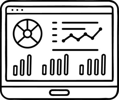 Hand drawn tablet displaying various business analytics charts and graphs vector