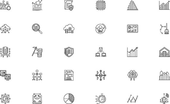 Collection of abstract geometric line art symbols and icons in a grid layout vector