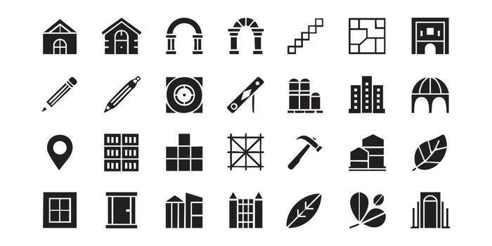 Collection of architectural and building icons representing design elements and structures vector