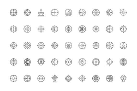 Collection of abstract geometric symbols and emblems in a grid layout vector
