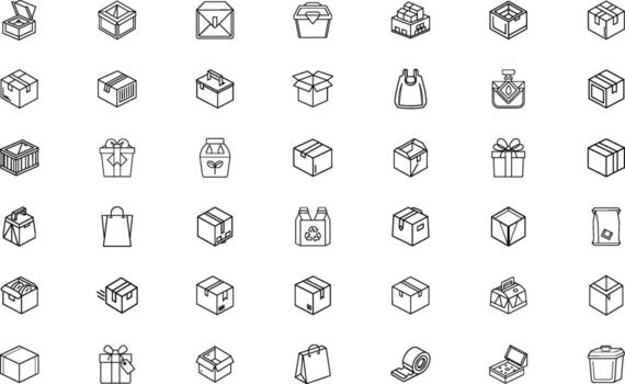 colección de mano dibujado isométrica íconos representando varios cajas y contenedores vector