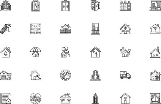 Collection of hand drawn architectural building icons representing diverse structures and designs vector