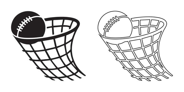dos ilustraciones de un fútbol americano atrapado en un red demostración diferente estilos vector