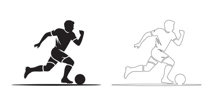 Dynamic silhouette and sketch of a rugby player in motion with ball vector