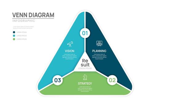 Venn diagram infographic chart template for business 3 parts steps, presentation with venn diagram element illustration. vector