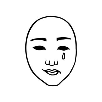 human mask frontally with the emotion of joy and sadness at the same time - hand drawn sketch line art vector