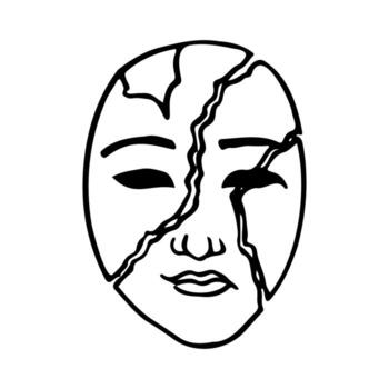 humano máscara división dentro varios partes con el emoción de alegría y tristeza a el mismo hora - mano dibujado bosquejo línea Arte vector