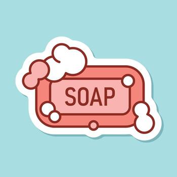 A soap bar with soap bubbles and the word soap vector