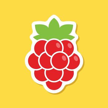 Raspberry pi 3 with a sticker on a yellow background vector