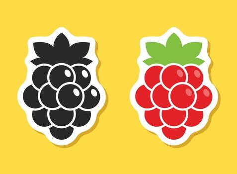 Two stickers of raspberry on a yellow background vector