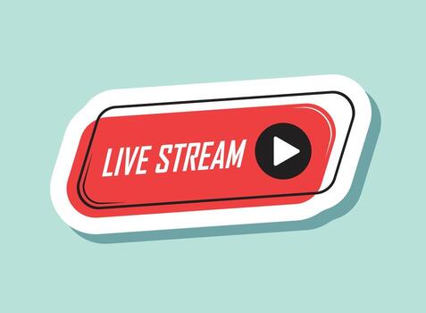 Live stream button with a red and white background vector