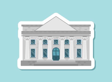 un pegatina de un edificio con columnas y un puerta vector