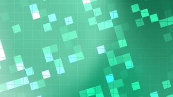 aqua mynta blandning abstrakt geometrisk mönster animering terar en dynamisk visa av grön och ljus blå kvadrater rör på sig långsamt. video