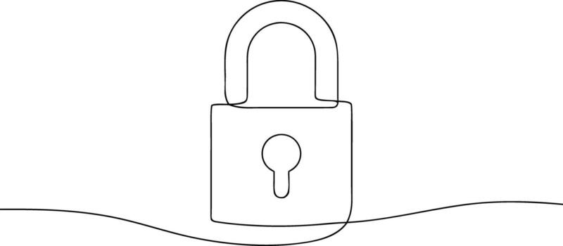 Single line drawing of a padlock with keyhole security vector
