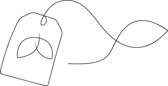 Black outline of a tea bag with string and abstract shapes vector