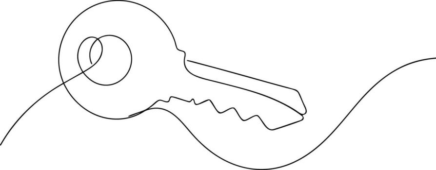 Single Line Drawing of a Key on a White Background vector