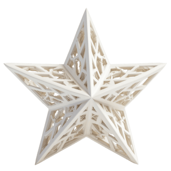 Intricately designed 3D Christmas star with a hollow structure, featuring a network of symmetrical geometric patterns on transparent background png