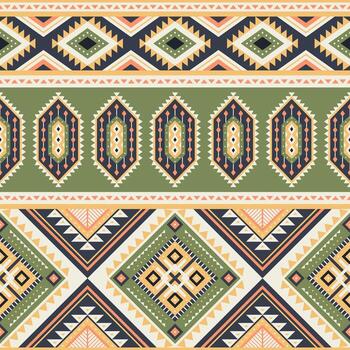 Tribal striped seamless pattern. Aztec geometric green orange background. Can be used in textile design, web design, clothes, accessories, decorative paper, wrapping, etc. vector