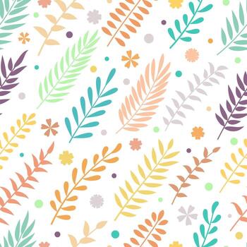Seamless pattern with colorful leaves. Natural background. Can be used in fabric design for making of clothes, accessories, creating decorative paper, wrapping, wallpaper, etc. vector