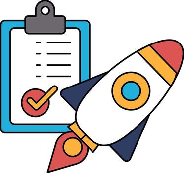 A rocket is on top of a clipboard with a check mark on it vector