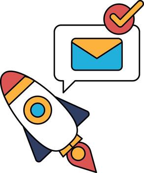 A rocket is flying through the sky with a message that says Email on it vector