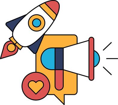 A rocket is flying in the sky with a heart and a microphone vector